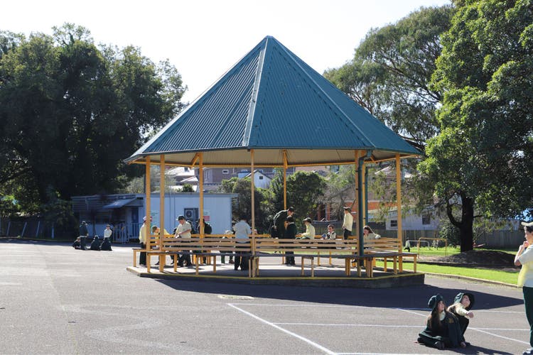 Photograph of students in our school gazebo.