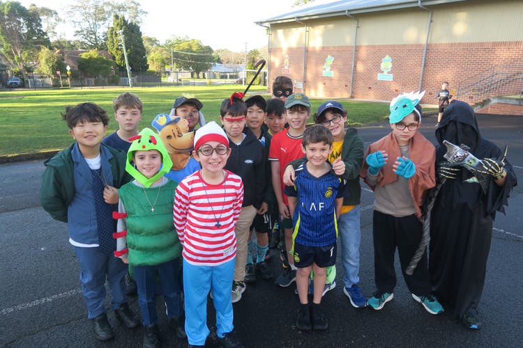 Photograph of students dressed up as book characters for a book parade.